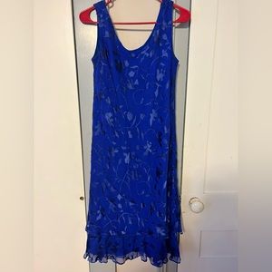 Vintage 80s 90s Sapphire Blue Cobalt Blue Floral Burnout Silk Chiffon